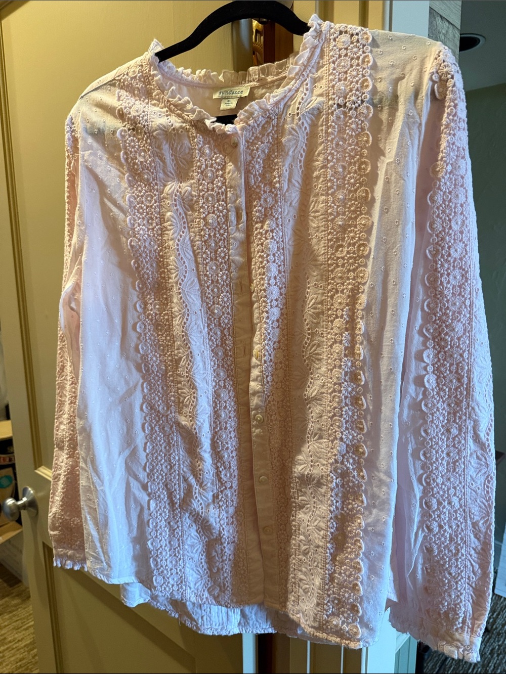 Sundance Light Pink Lace-Trim Button-Down Blouse